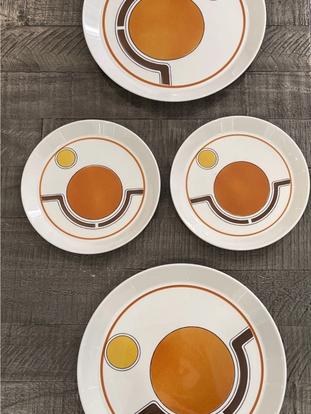 Vintage Mikasa Style House Illusions D9251 Plates Orange Atomic MCM Japan Lot